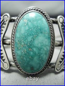 Rare Vintage Navajo Carico Lake Turquoise Twist Sterling Silver Bracelet