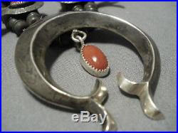 Rare! Vintage Navajo Coral Sterling Silver Squash Blossom Necklace Old