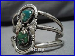 Rare Vintage Navajo Green Turquoise Sterling Silver Native American Bracelet