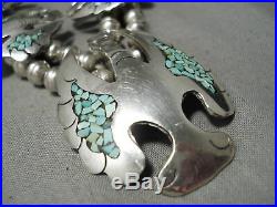 Rare Vintage Navajo Green Turquoise Sterling Silver Squash Blossom Necklace
