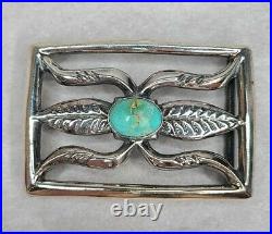Rare Vintage Navajo Houston Rodeo Sterling Silver Belt Buckle With Turquoise