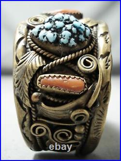 Rare Vintage Navajo Justin Morris Spiderweb Turquoise Sterling Silver Bracelet