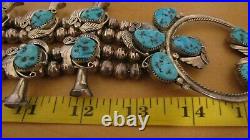 Rare Vintage Navajo Kingman Turquoise Sterling Silver Squash Blossom Necklace