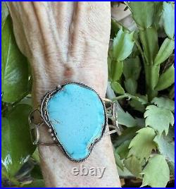 Rare Vintage Navajo Large Blue Moon Turquoise Sterling Silver Bracelet