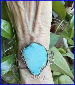 Rare Vintage Navajo Large Blue Moon Turquoise Sterling Silver Bracelet