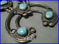 Rare Vintage Navajo Mcginnis Turquoise Sterling Silver Squash Blossom Necklace