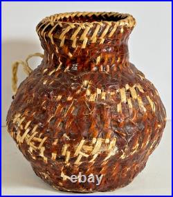 Rare Vintage Navajo Native American Pitched Basketry Water Container c Mid 1900s