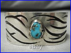 Rare Vintage Navajo Persin Turquoise Sterling Silver Bracelet Old