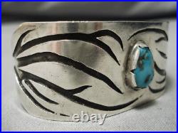 Rare Vintage Navajo Persin Turquoise Sterling Silver Bracelet Old