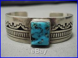 Rare Vintage Navajo Rectangular Turquoise Sterling Silver Bracelet Old