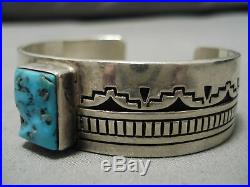 Rare Vintage Navajo Rectangular Turquoise Sterling Silver Bracelet Old