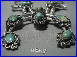 Rare Vintage Navajo Royston Turquoise Sterling Silver Squash Blossom Necklace