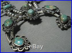 Rare Vintage Navajo Royston Turquoise Sterling Silver Squash Blossom Necklace