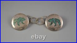 Rare Vintage Navajo Silver Sweater / 1.7 Shawl Guard Clasp Turquoise Inlay Bears