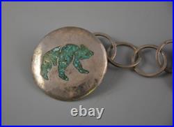 Rare Vintage Navajo Silver Sweater / 1.7 Shawl Guard Clasp Turquoise Inlay Bears