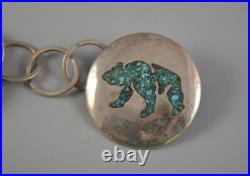 Rare Vintage Navajo Silver Sweater / 1.7 Shawl Guard Clasp Turquoise Inlay Bears