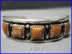 Rare Vintage Navajo Squared Coral Sterling Silver Native American Bracelet