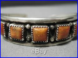 Rare Vintage Navajo Squared Coral Sterling Silver Native American Bracelet