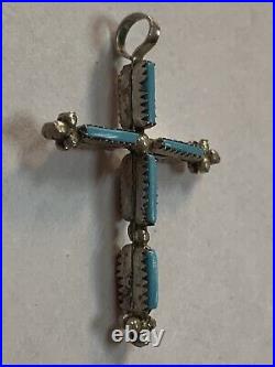 Rare Vintage Navajo Sterling Silver Double Sided Coral/Turquoise Cross Pendant