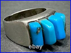 Rare Vintage Navajo Sterling Silver Raised Inlay Turquoise Ring UNIQUE