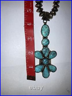 Rare Vintage Navajo Sterling Silver Turquoise 4 Cross Beads Necklace Old Pawn