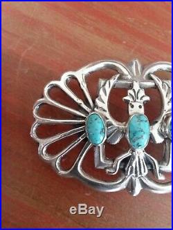 Rare Vintage Navajo Turquoise Sand Cast Sterling Silver Belt Buckle OLD PAWN