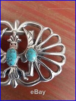 Rare Vintage Navajo Turquoise Sand Cast Sterling Silver Belt Buckle OLD PAWN