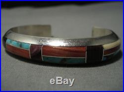 Rare Vintage Navajo Turquoise Spiny Oyster Sterling Silver Cuff Inlay Bracelet