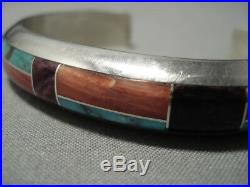 Rare Vintage Navajo Turquoise Spiny Oyster Sterling Silver Cuff Inlay Bracelet