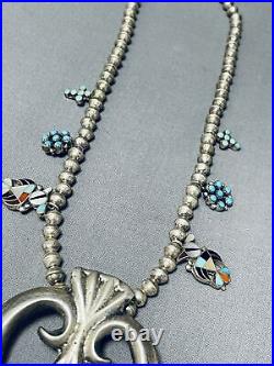 Rare Vintage Navajo Turquoise Sterling Silver Squash Blossom Necklace
