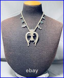Rare Vintage Navajo Turquoise Sterling Silver Squash Blossom Necklace