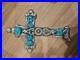 Rare-Vintage-Navajo-large-Silver-And-Turquoise-Cross-Pendant-native-American-01-aic