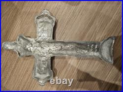 Rare Vintage Navajo-large Silver And Turquoise Cross Pendant-native American