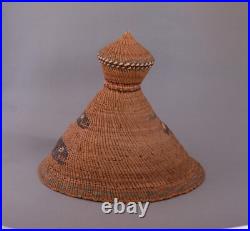 Rare Vintage Older Northwest Coast Whaler's Hat Basket Pictorial Whales