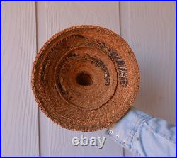 Rare Vintage Older Northwest Coast Whaler's Hat Basket Pictorial Whales