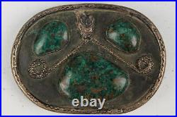 Rare Vintage Pawn Art Sterling silver and turquoise Belt Buckle