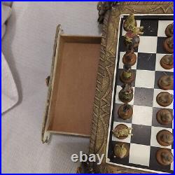 Rare Vintage Polyresin Native American Indian Chess Set Complete