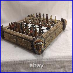 Rare Vintage Polyresin Native American Indian Chess Set Complete