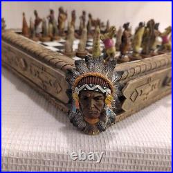 Rare Vintage Polyresin Native American Indian Chess Set Complete