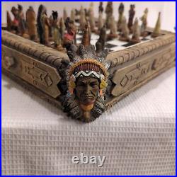 Rare Vintage Polyresin Native American Indian Chess Set Complete