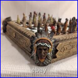 Rare Vintage Polyresin Native American Indian Chess Set Complete