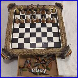 Rare Vintage Polyresin Native American Indian Chess Set Complete