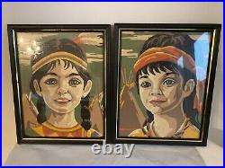 Rare Vintage Set of 2 Native American children Paint by Numbers 8 x 10 framed