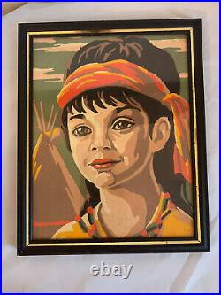 Rare Vintage Set of 2 Native American children Paint by Numbers 8 x 10 framed