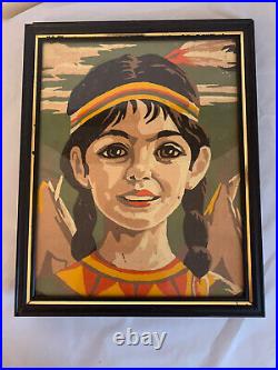 Rare Vintage Set of 2 Native American children Paint by Numbers 8 x 10 framed