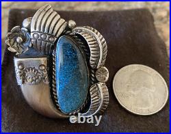 Rare Vintage Signed Navajo Sterling Silver Lander Blue Turquoise Ring Size 9 1/4