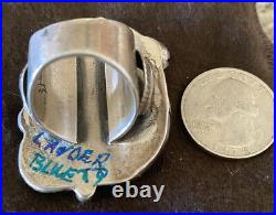 Rare Vintage Signed Navajo Sterling Silver Lander Blue Turquoise Ring Size 9 1/4