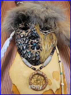 Rare Vintage Sioux Native American Ceremonial Eagle Feather War Battle Mask