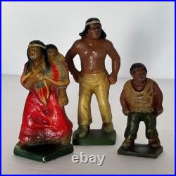 Rare Vintage Solid Cast Iron Indian Native American Figures