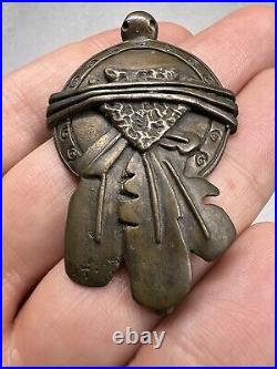 Rare Vintage Solid Copper or Bronze Native American Turtle Feather Pendant